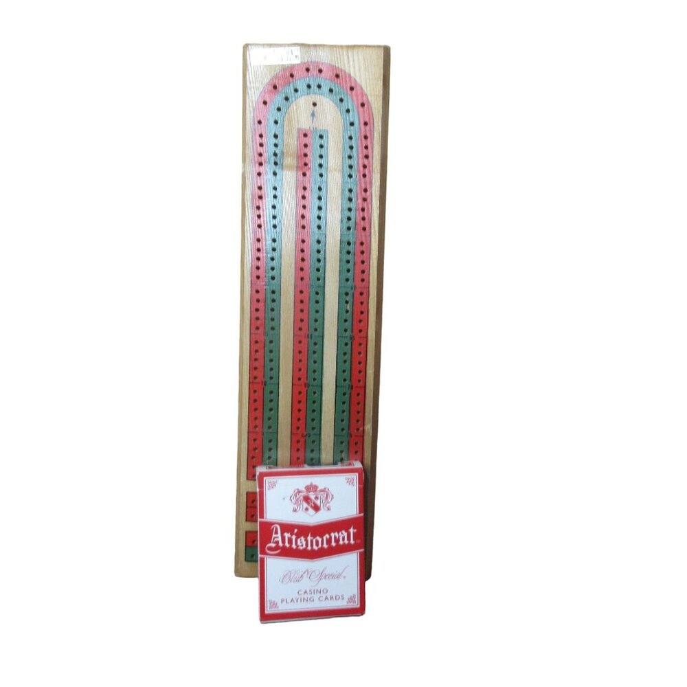Classic Wooden Cribbage Board with Cards - Fred Roberts Taiwan Vintage